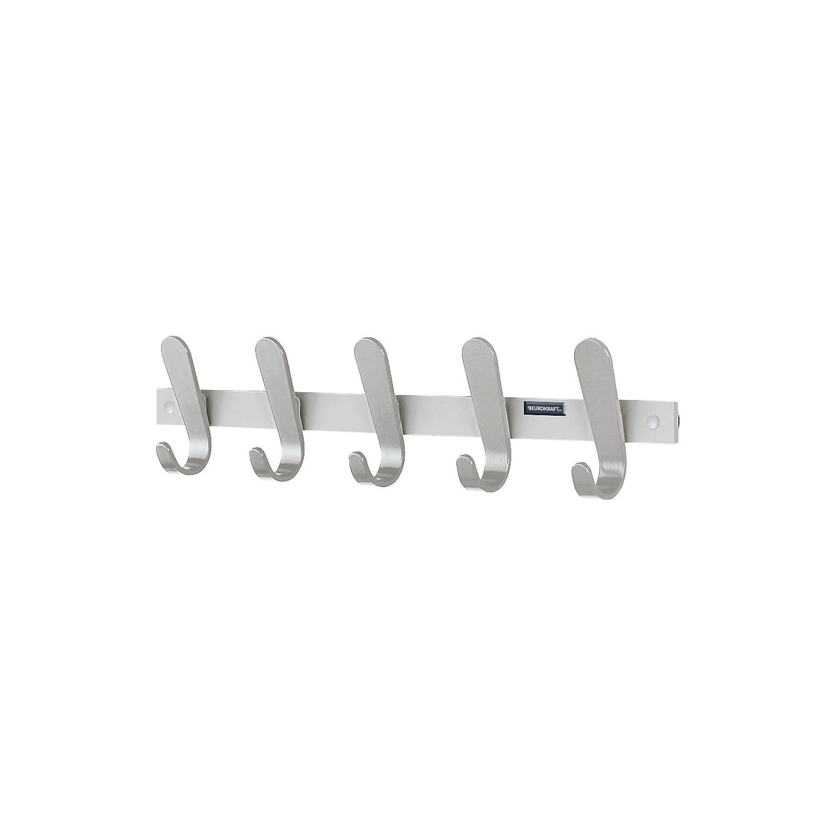Coat rail, 5 coat hooks, HxWxD 130 x 600 x 60 mm, pack of 2, hook colour silver.