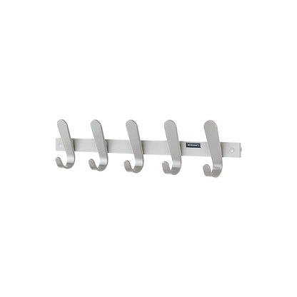 Coat rail, 5 coat hooks, HxWxD 130 x 600 x 60 mm, pack of 2, hook colour silver.
