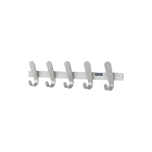Coat rail, 5 coat hooks, HxWxD 130 x 600 x 60 mm, pack of 2, hook colour silver.