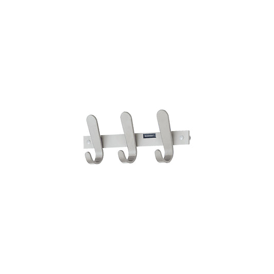 Coat rail, 3 coat hooks, HxWxD 130 x 360 x 60 mm, pack of 2, hook colour silver.