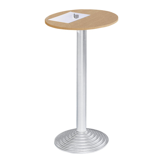 Canteen table with cast iron base, 1 tabletop, beech finish, aluminium coloured column.
