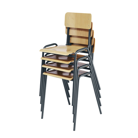 Stacking chair, beech plywood, pack of 4, basalt grey frame.