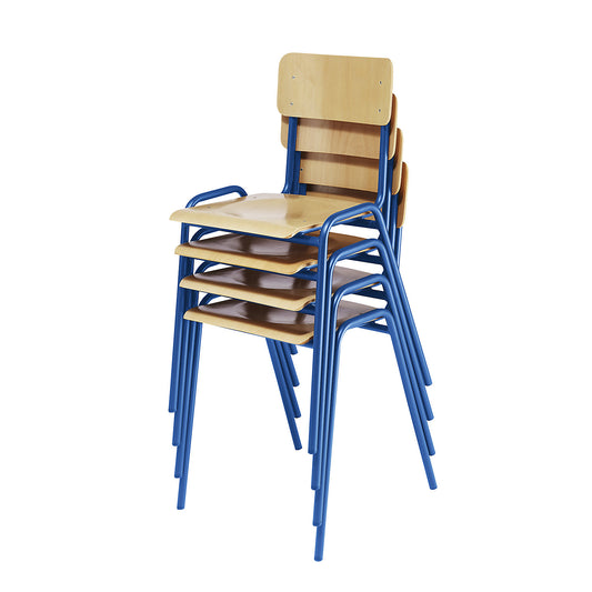 Stacking chair, beech plywood, pack of 4, gentian blue frame.