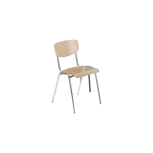 CLASSIC stacking chair, chrome plated frame, pack of 4, natural beech wood.