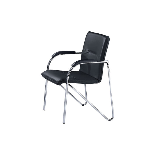 Stacking armchair with vinyl cover, chrome plated frame, pack of 2, upholstery colour black.