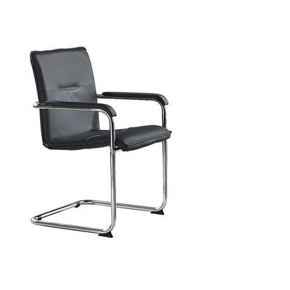 Cantilever chair with genuine leather covering, chrome plated frame, pack of 2, leather colour black.