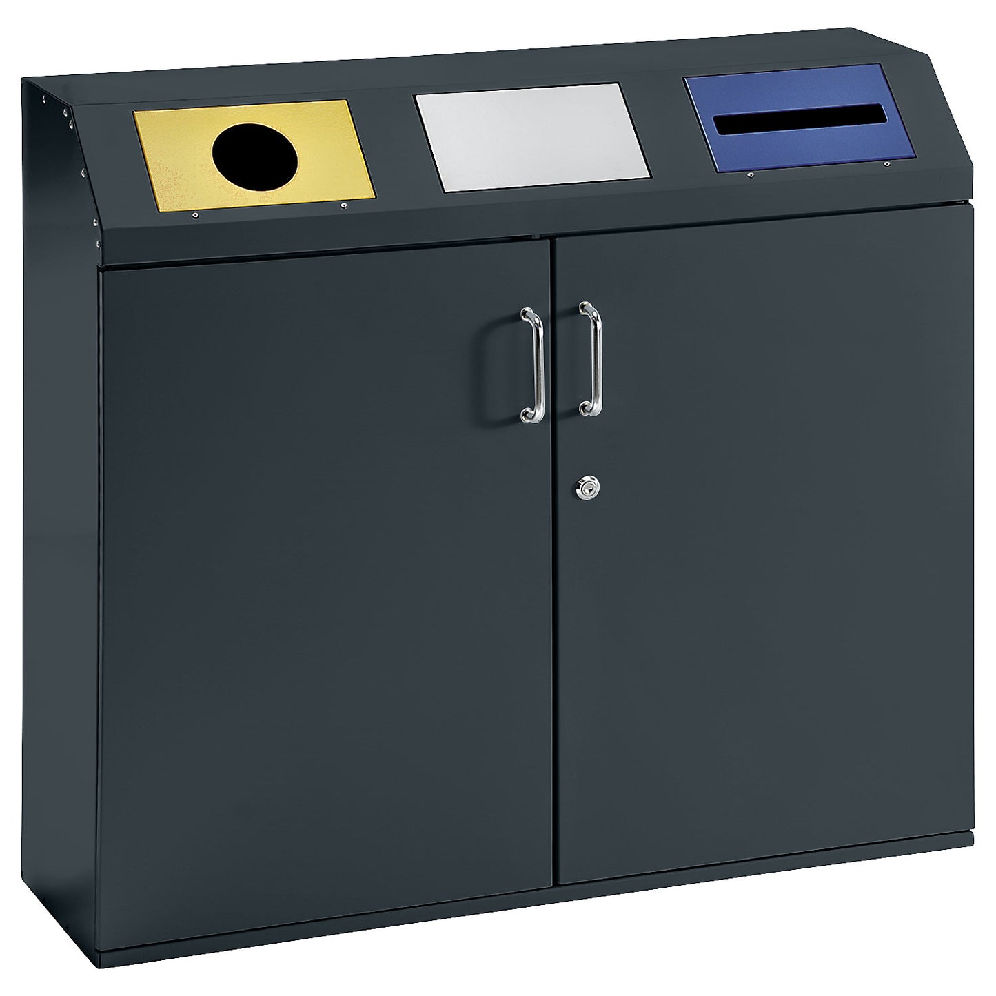 Recyclable waste collection cupboard, capacity 3 x 80 l, antique silver.