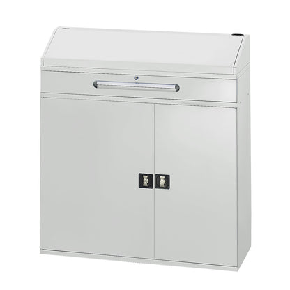 Industrial pedestal desk, with 1 drawer above the cupboard, width 1100 mm, light grey.