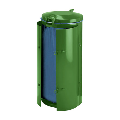 Sheet steel waste collector, for capacity 120 l, with double doors, green with metal lid.