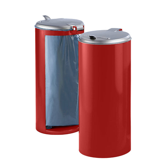 Sheet steel waste collector, for capacity 120 l, front concealed, red with silver coloured plastic lid.