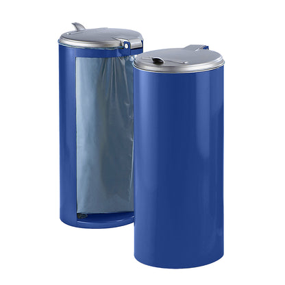 Sheet steel waste collector, for capacity 120 l, front concealed, blue with silver coloured plastic lid.