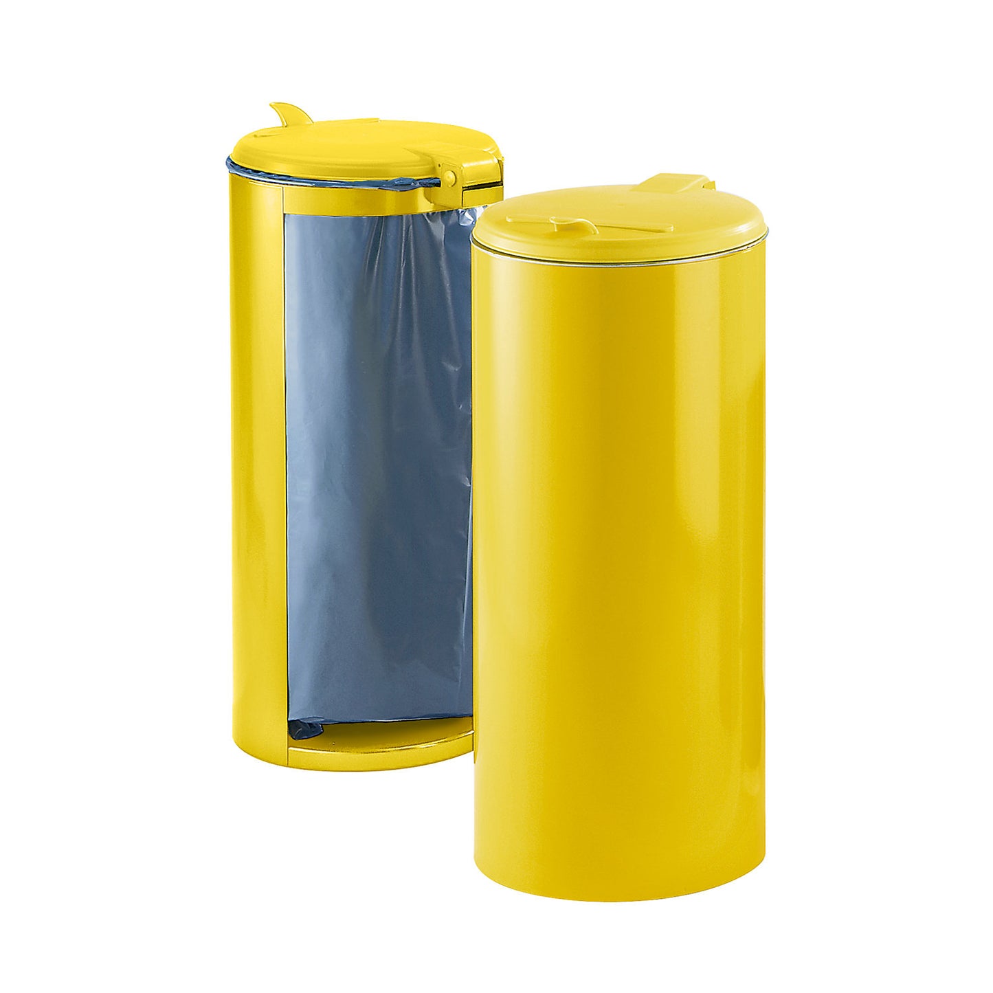 Sheet steel waste collector, for capacity 120 l, front concealed, yellow with yellow plastic lid.