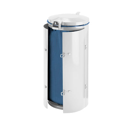 Sheet steel waste collector, for capacity 120 l, with double doors, white with metal lid.