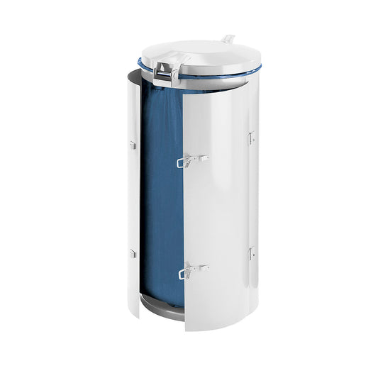Sheet steel waste collector, for capacity 120 l, with double doors, traffic white with metal lid.