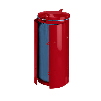 Sheet steel waste collector, for capacity 120 l, with double doors, red with metal lid.