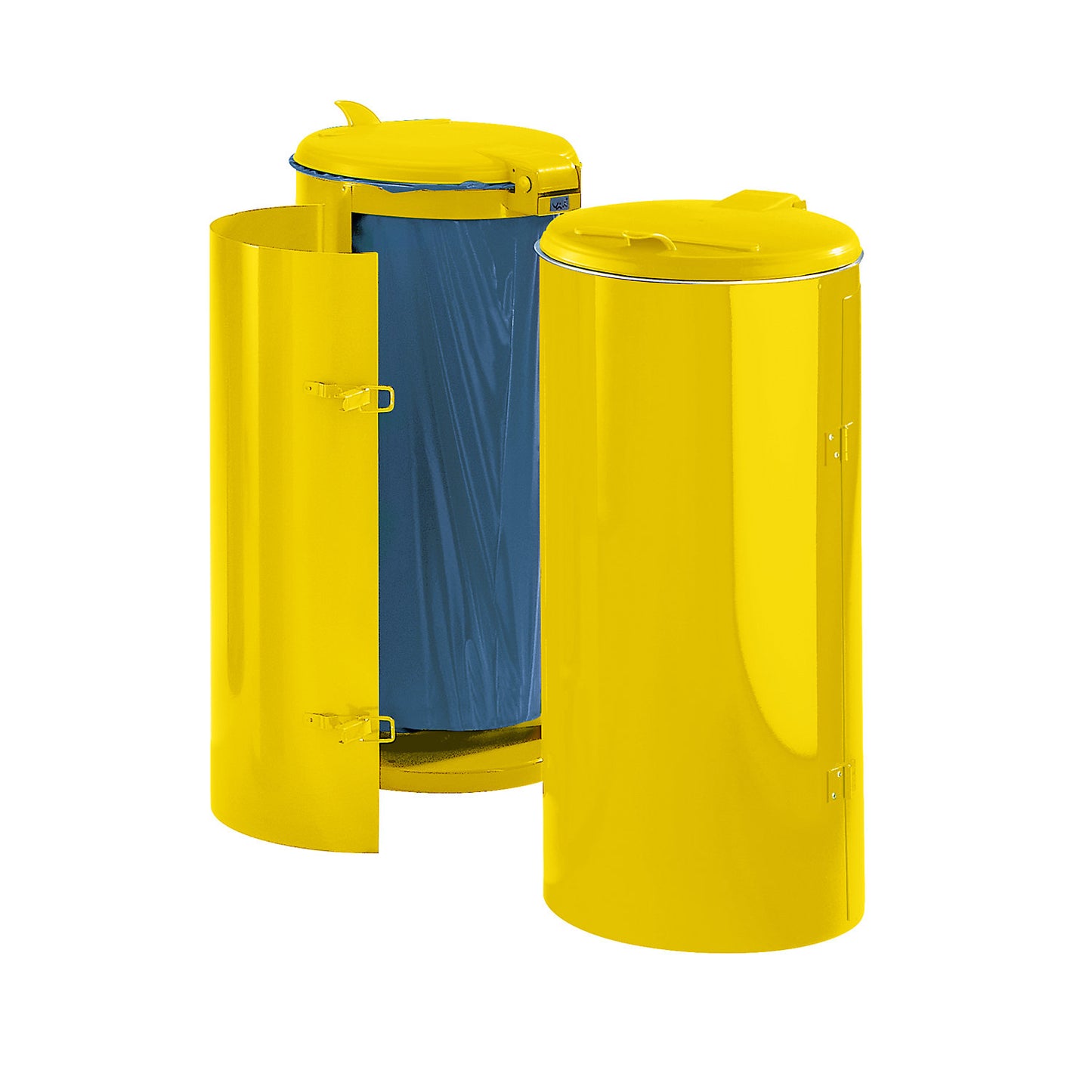Sheet steel waste collector, for capacity 120 l, with single door, yellow with yellow plastic lid.