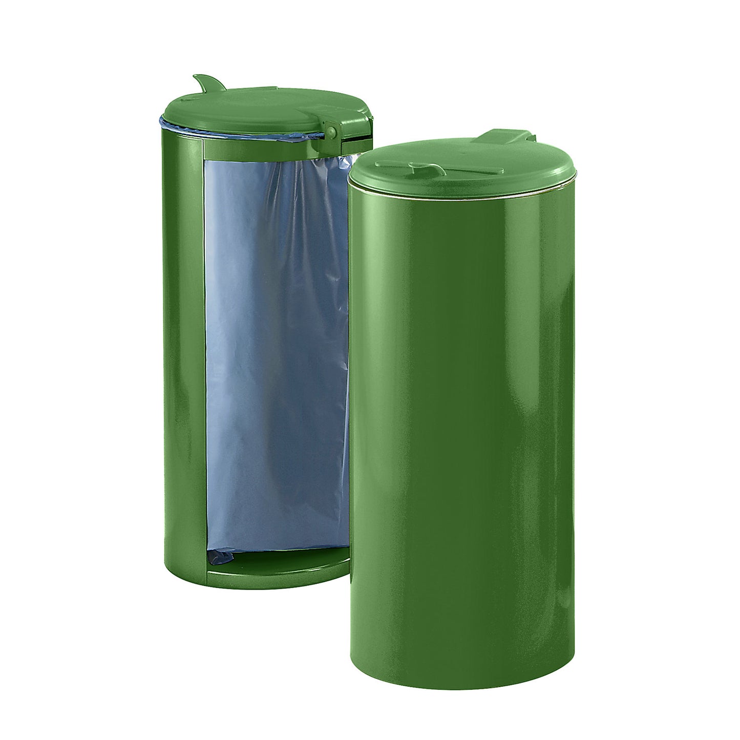 Sheet steel waste collector, for capacity 120 l, front concealed, green with green plastic lid.