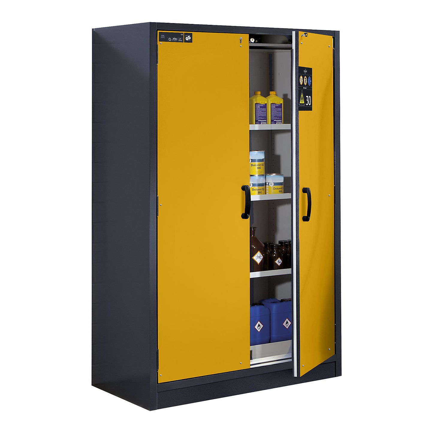 Fire resistant hazardous goods cupboard, type 30, 2-door, width 1164 mm, gold yellow.