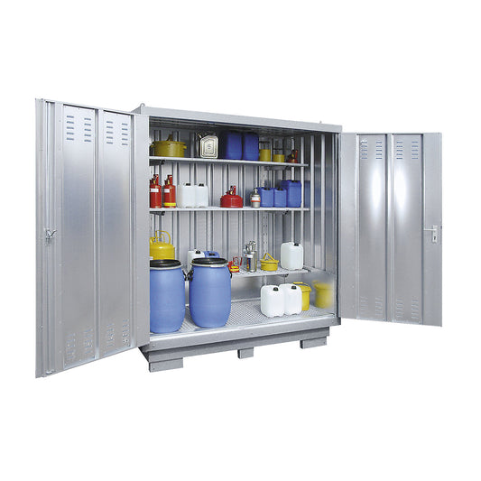 Hazardous goods storage container for water hazardous media, external HxWxD 2385 x 5075 x 2075 mm, zinc plated.
