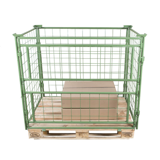 Mesh stacking frames, for attaching, long side removable in 2 parts, for pallets 1200 x 1000, H 1800 mm.