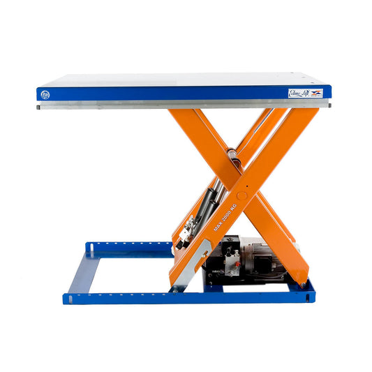 Compact lift table, max. load 2000 kg, platform LxW 1300 x 800 mm, effective lift 820 mm.