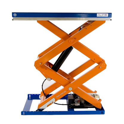 Compact lift table, max. load 2000 kg, double scissor mechanism, platform LxW 1300 x 800 mm, effective lift 1600 mm.