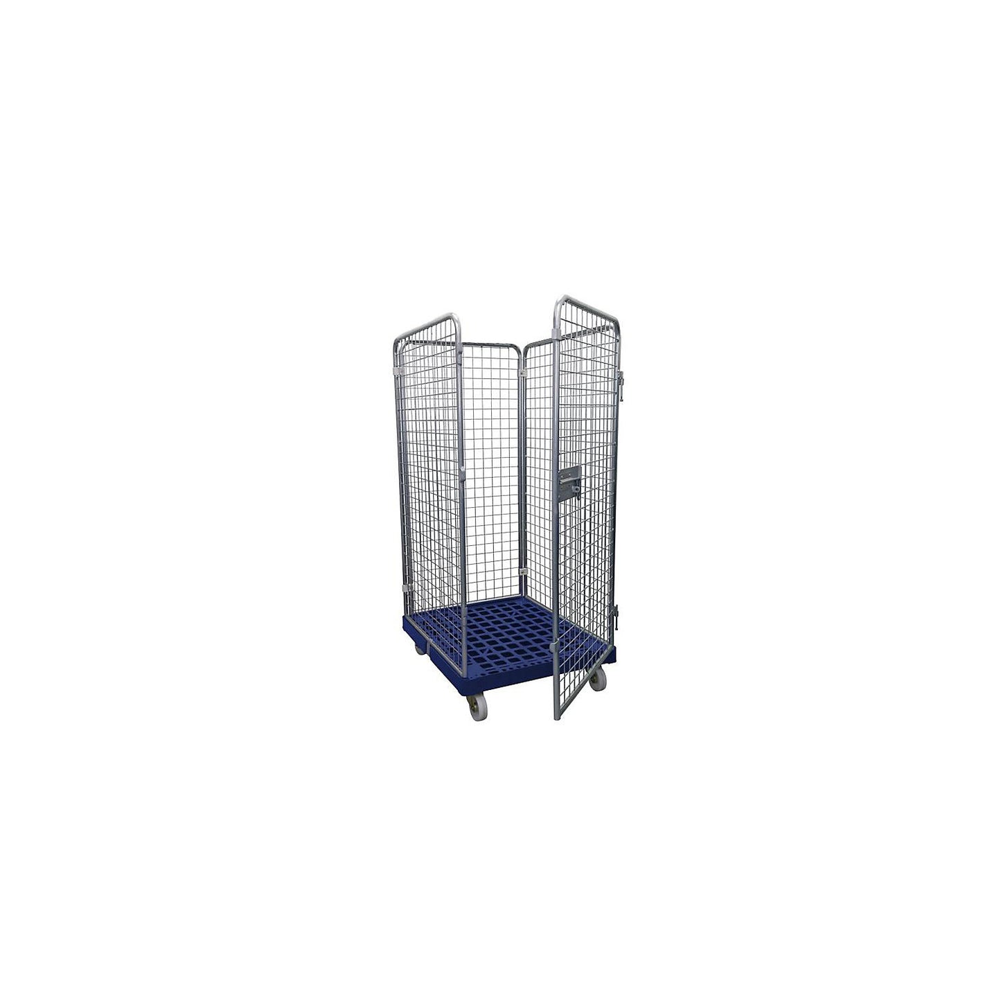 Wire mesh container with plastic dolly, 4-sided, effective height 1350 mm.