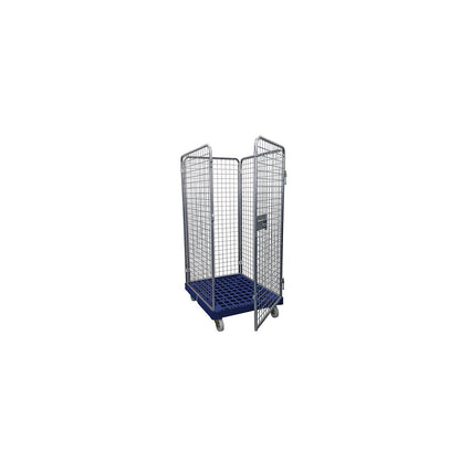 Wire mesh container with plastic dolly, 4-sided, effective height 1350 mm.