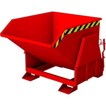 Tilting skip, standard overall height, without wheels, capacity 0.8 m³, painted red RAL 3000.