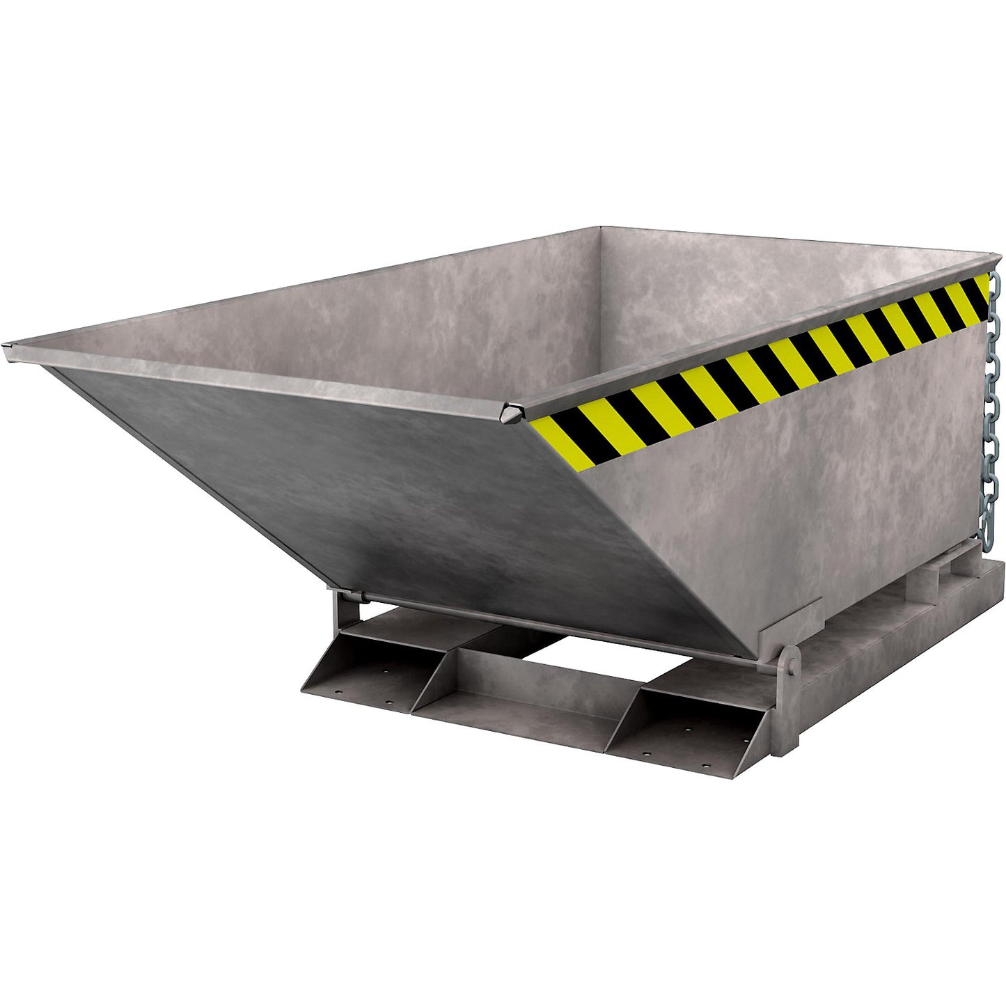 Tilting skip with tilting mechanism, low construction, capacity 0.25 m³, hot dip galvanised in accordance with EN ISO 1461.