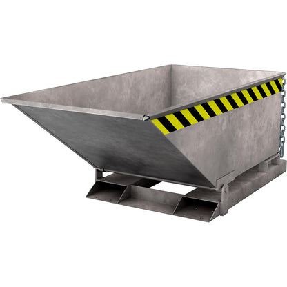 Tilting skip with tilting mechanism, low construction, capacity 0.25 m³, hot dip galvanised in accordance with EN ISO 1461.