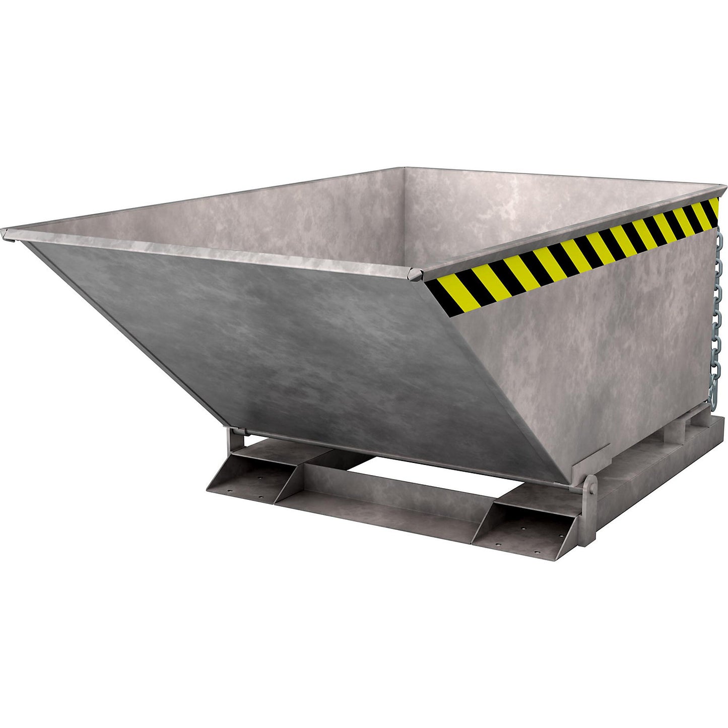 Tilting skip with tilting mechanism, low construction, capacity 0.4 m³, hot dip galvanised in accordance with EN ISO 1461.