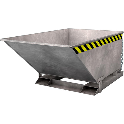 Tilting skip with tilting mechanism, low construction, capacity 0.4 m³, hot dip galvanised in accordance with EN ISO 1461.