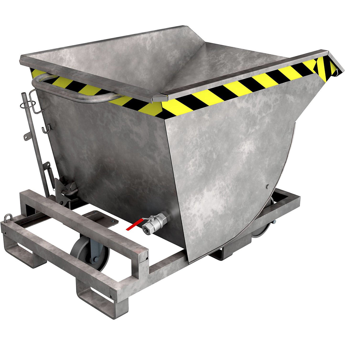 Tilting skip for metal swarf, with nylon wheels, capacity 0.3 m³, hot dip galvanised in accordance with EN ISO 1461.