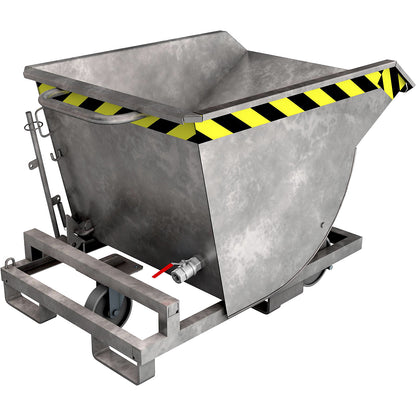 Tilting skip for metal swarf, with nylon wheels, capacity 0.3 m³, hot dip galvanised in accordance with EN ISO 1461.