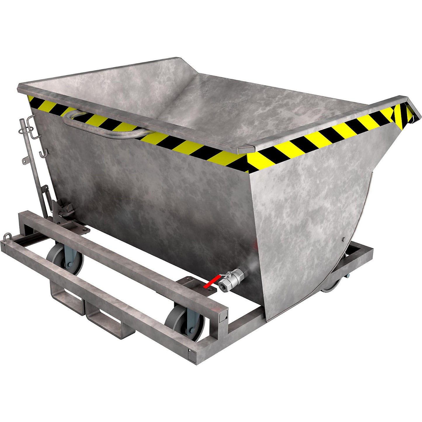 Tilting skip for metal swarf, with nylon wheels, capacity 0.5 m³, hot dip galvanised in accordance with EN ISO 1461.