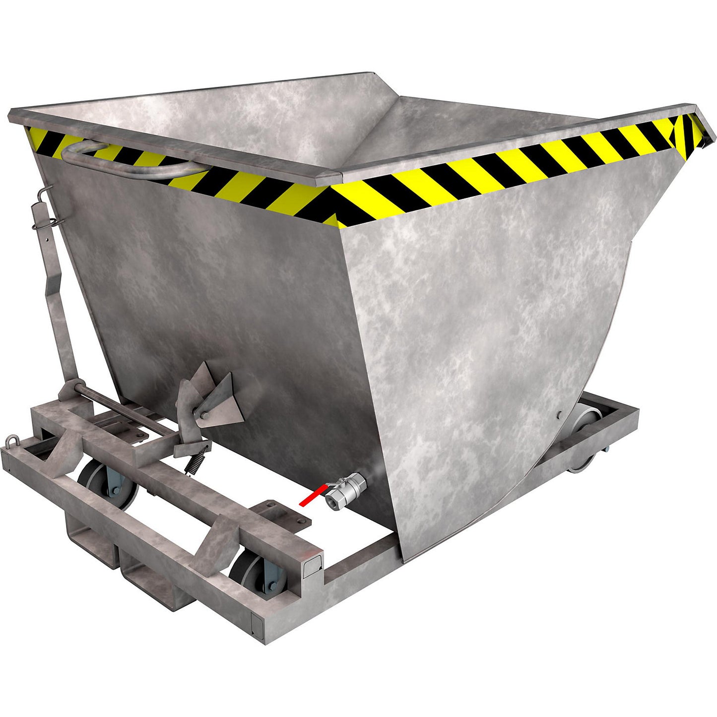 Tilting skip for metal swarf, with nylon wheels, capacity 0.75 m³, hot dip galvanised in accordance with EN ISO 1461.