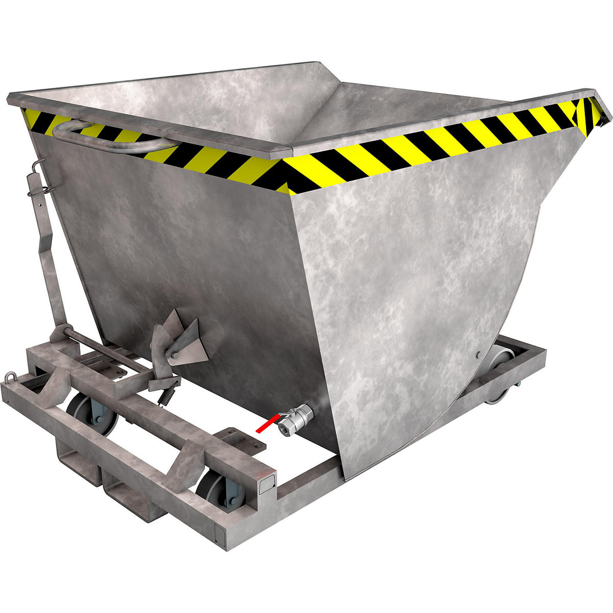 Tilting skip for metal swarf, with nylon wheels, capacity 0.75 m³, hot dip galvanised in accordance with EN ISO 1461.