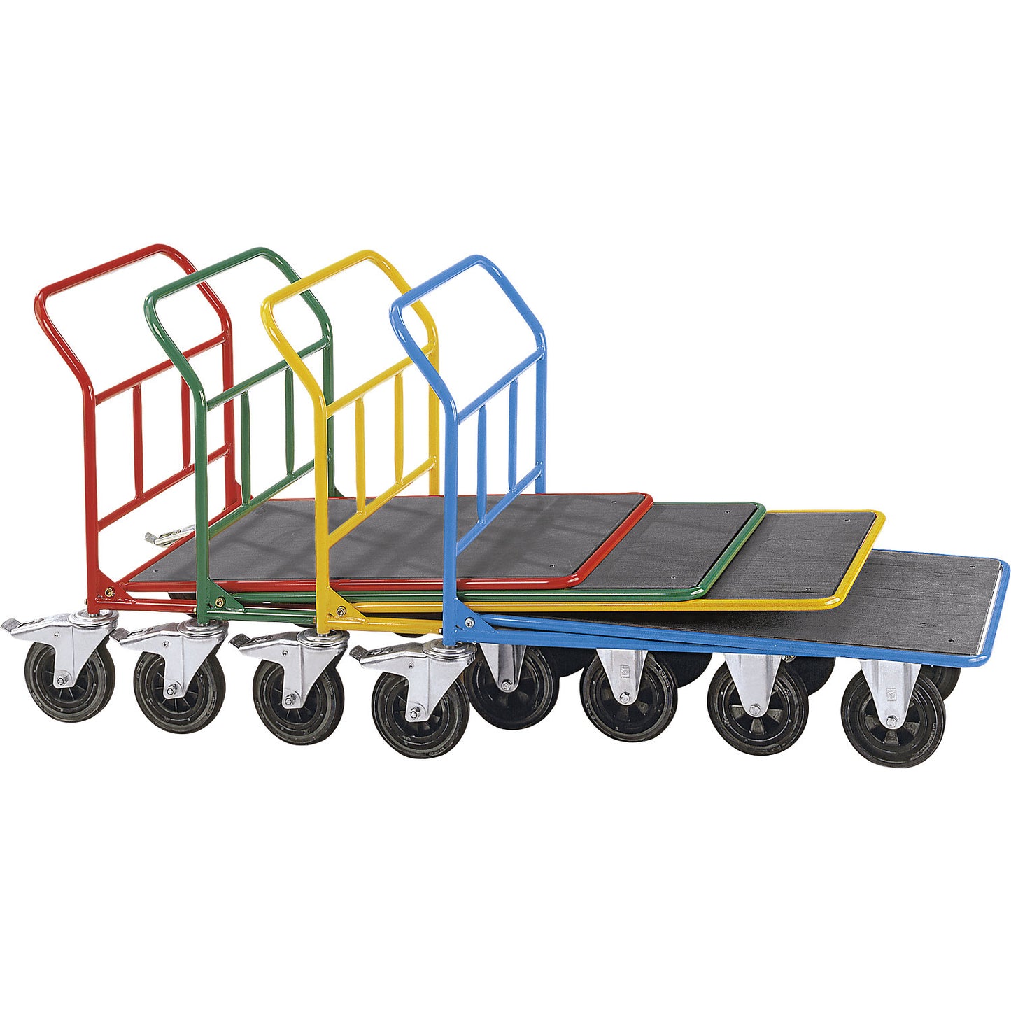 Platform CC truck, without rail, max. load 300 kg, 2 swivel castors with wheel stops.