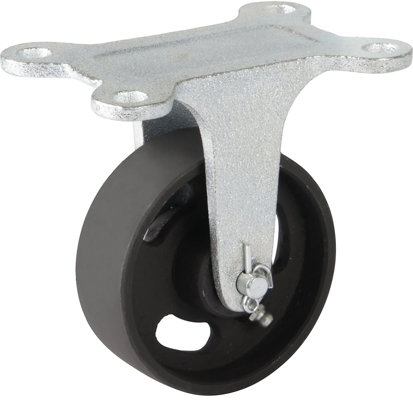 Grey cast iron wheel, annealed cast iron housing, wheel Ø x width 100 x 35 mm, fixed castor with plain bearing.