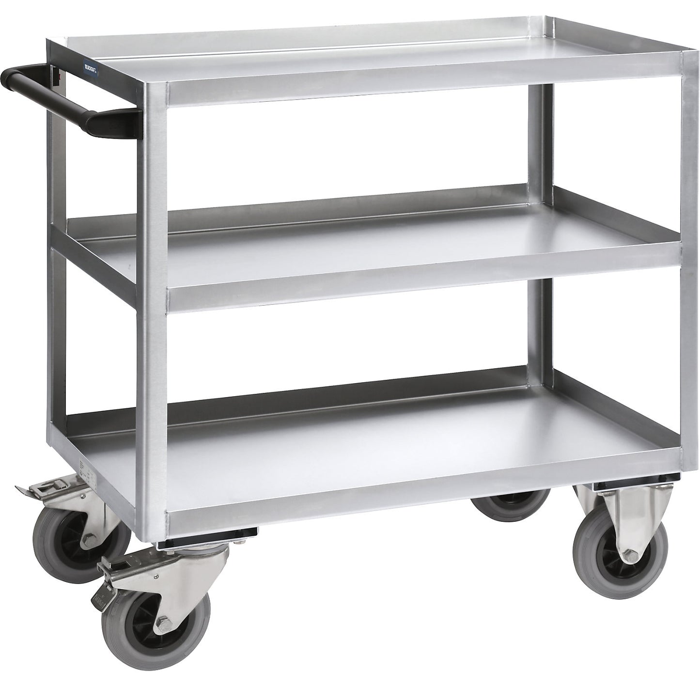 Stainless steel platform trolley, LxW 900 x 500 mm, overall height 915 mm, max. load 350 kg.