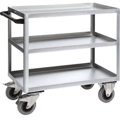 Stainless steel platform trolley, LxW 900 x 500 mm, overall height 915 mm, max. load 350 kg.