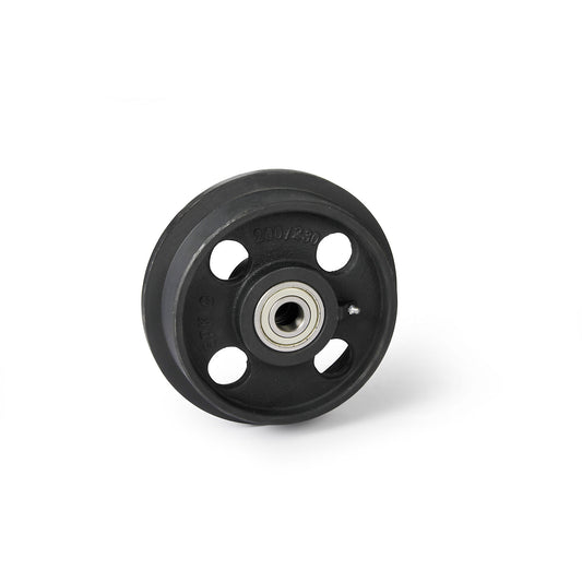 Grey cast iron wheel with flange, ball bearings, wheel Ø with flange 230 mm, max. load 1500 kg.