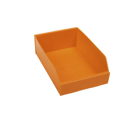 Plastic shelf bin, folding, LxWxH 300x200x100 mm, orange, pack of 25.