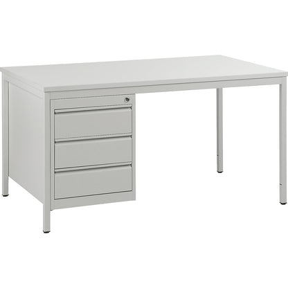 Foreman's desk, light grey, drawers 3 x 140 mm, WxD 1400 x 800 mm.