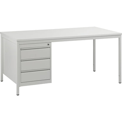 Foreman's desk, light grey, drawers 3 x 140 mm, WxD 1600 x 800 mm.