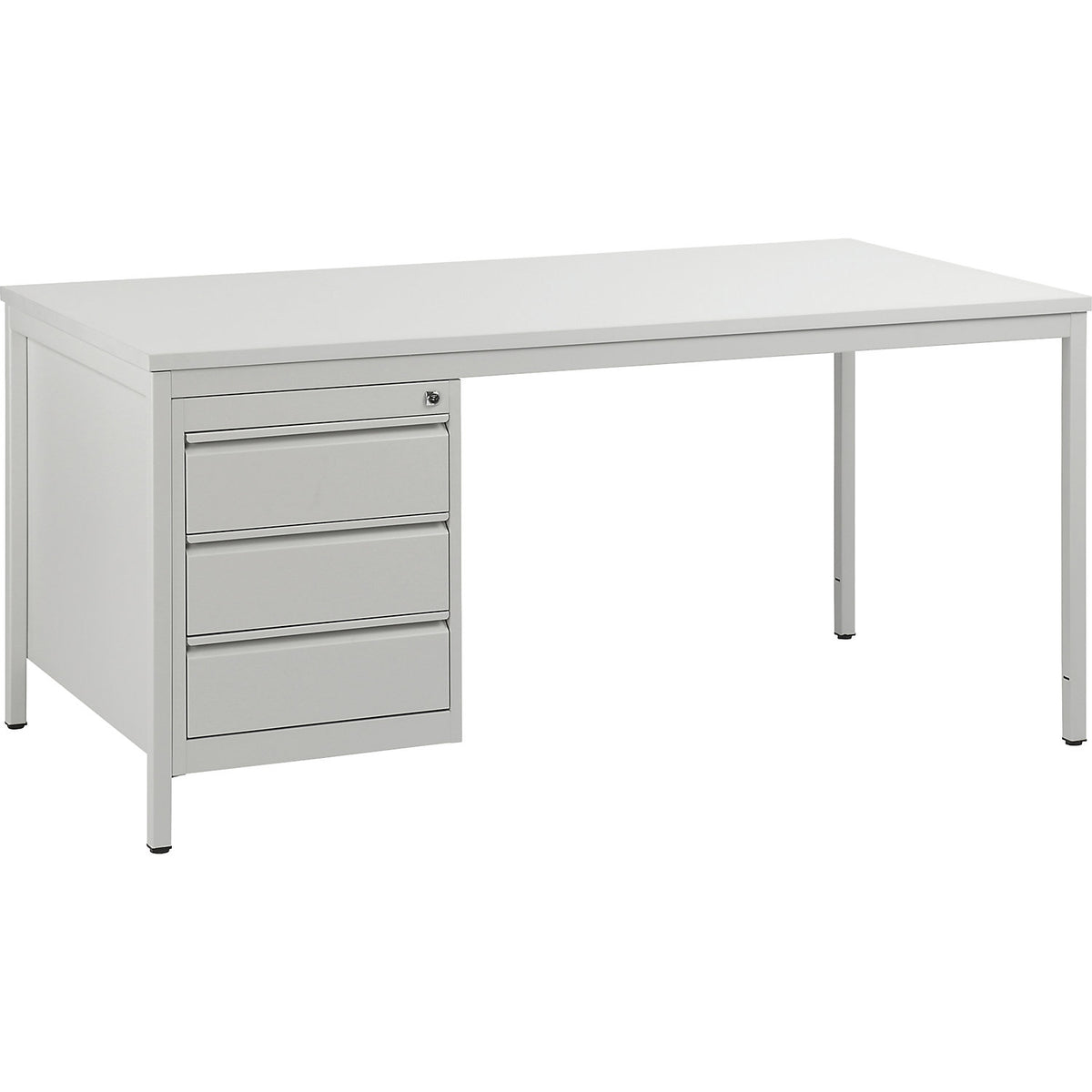 Foreman's desk, light grey, drawers 3 x 140 mm, WxD 1600 x 800 mm.