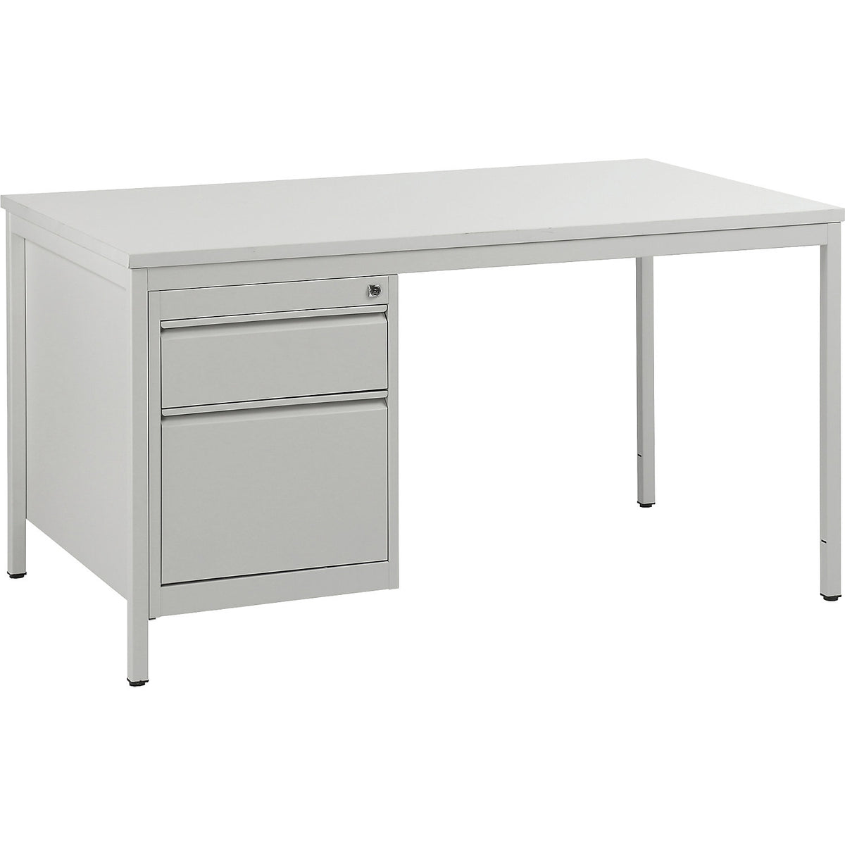 Foreman's desk, light grey, drawers 1 x 140 mm, 1 x 280 mm, WxD 1400 x 800 mm.