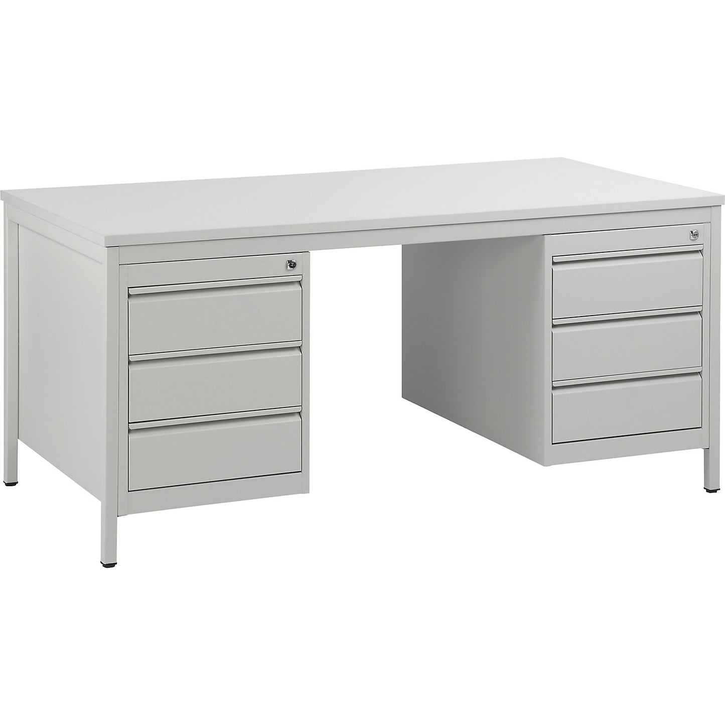 Foreman's desk, light grey, drawers 6 x 140 mm, WxD 1600 x 800 mm.
