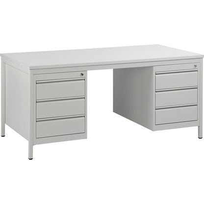 Foreman's desk, light grey, drawers 6 x 140 mm, WxD 1600 x 800 mm.